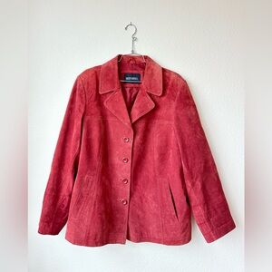 Bernardo Women's Scarlet Red Suede Leather Oversize Button Shirt Jacket Coat XL